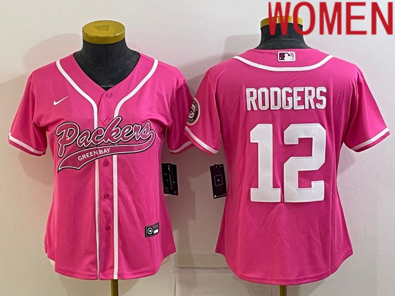 Women Green Bay Packers 12 Rodgers Pink 2022 Nike Co branded NFL Jerseys